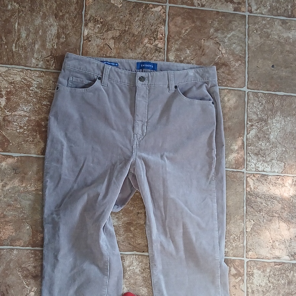 Talbots High Waist Rise Straight Leg Light Gray Corduroy Pants Size 10p - Picture 2 of 5